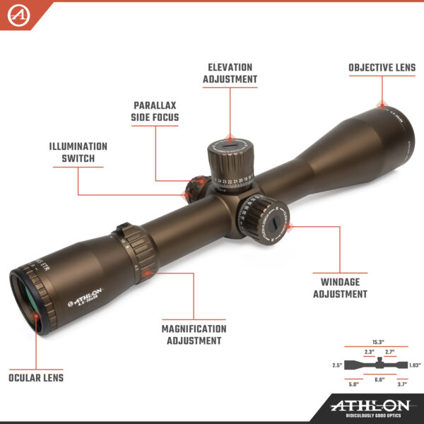 Athlon Optics Ares ETR 4.5-30x56, Direct Dial, Side Focus, 34mm, APLR2 FFP IR MOA Reticle (Brown) - Image 3