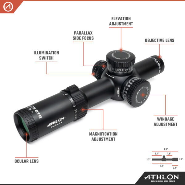 Athlon Optics Helos BTR 1-4.5x24 Exposed Turrets, Zero Stop, ATSR3 SFP IR MOA - Image 3