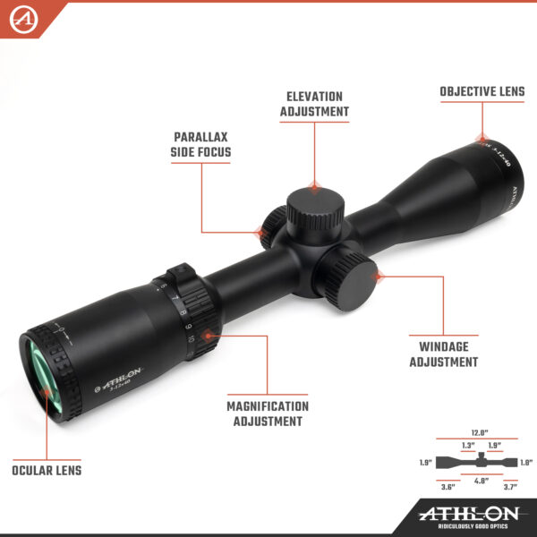 Athlon Optics Talos 3-12x40, Capped , Side Focus, 1 inch, SFP, Mil-Dot - Image 3