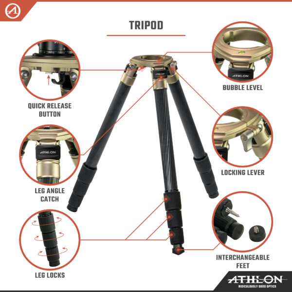 Athlon Optics Midas CF40 - Carbon Fiber Tripod (40mm tube), Ball Head (55mm) Soft sided carrying case , Accessories - Image 2