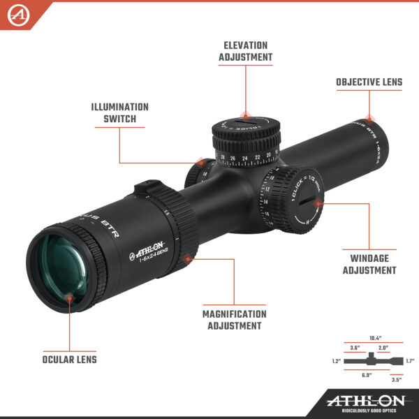 Athlon Optics Cronus BTR GEN2 1-6X24 IR, Capped Turrets, Fixed, 30mm, SFP,  ATSR2 - MOA - Image 3